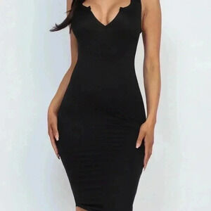 Split neck Tank stretchy bodycon dress BLACK
